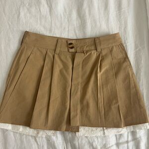 Tan Pleated Mini Skirt